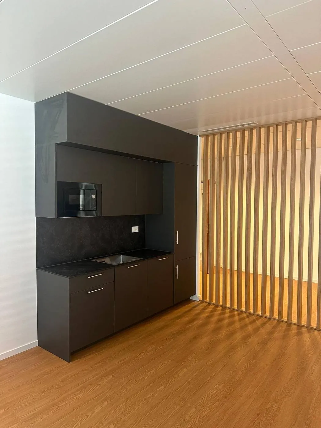 Compact bespoke kitchenette, matte black finish